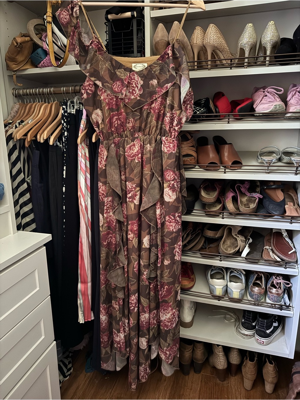 Women's Joyfolie Floral Maxi Dress in olive green and Mauve